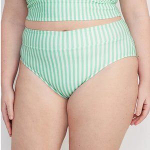 Green White High Waisted Striped Swim Bottoms Plus